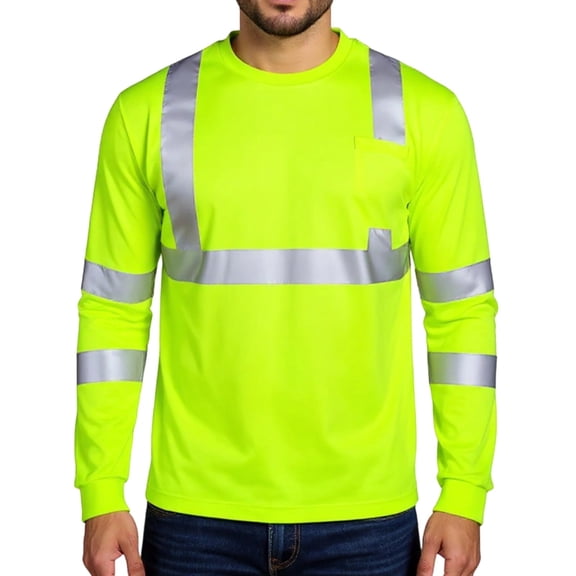 Reflective Shirt for Men Long Sleeve Work Shirt High Visibility for Night Working Hi Vis Safety Shirts Quick Dry