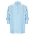 thumbnail image 4 of Camisas De Vestir Para Hombre Manga Corta Camisas de manga larga de un solo pecho ocultas informales de cuello redondo de Color sólido de verano para hombre (Blue, XL), 4 of 7