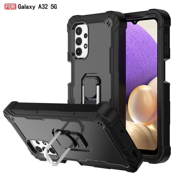 SaniMore for Samsung Galaxy A32 5G 6.5" 2021 Case with Hidden Bracket Rugged Heavy Duty Protective [Hard PC Back   Silicone Bumper] Shokcproof Anti-drop Tri-layer Htbird Shell, Black