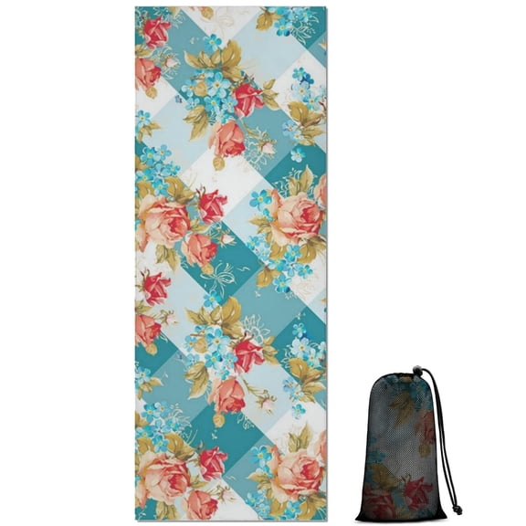Pioneer Flower Floral Print Pattern Hot Yoga Mat Towel Non Slip for Hot Yoga - Quick-Drying Yoga Mat Cover with 4 Corner Pockets with Travel Bag - Hot Yoga Towel Non Slip 70"x26"