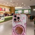 thumbnail image 6 of for iPhone 16 Plus Case with Diamond Mirror Kickstand, [Compatible with Magsafe][Reinforced Conner Bumper][Glitter Bling Floral Design] Luxury Shinny Electroplated Edge for Women Girls-Pink, 6 of 16