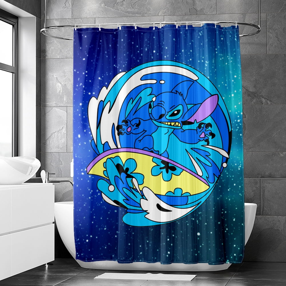 Stitch Shower Curtain Cool Bathroom Curtain with 12 Plastic Hooks,for