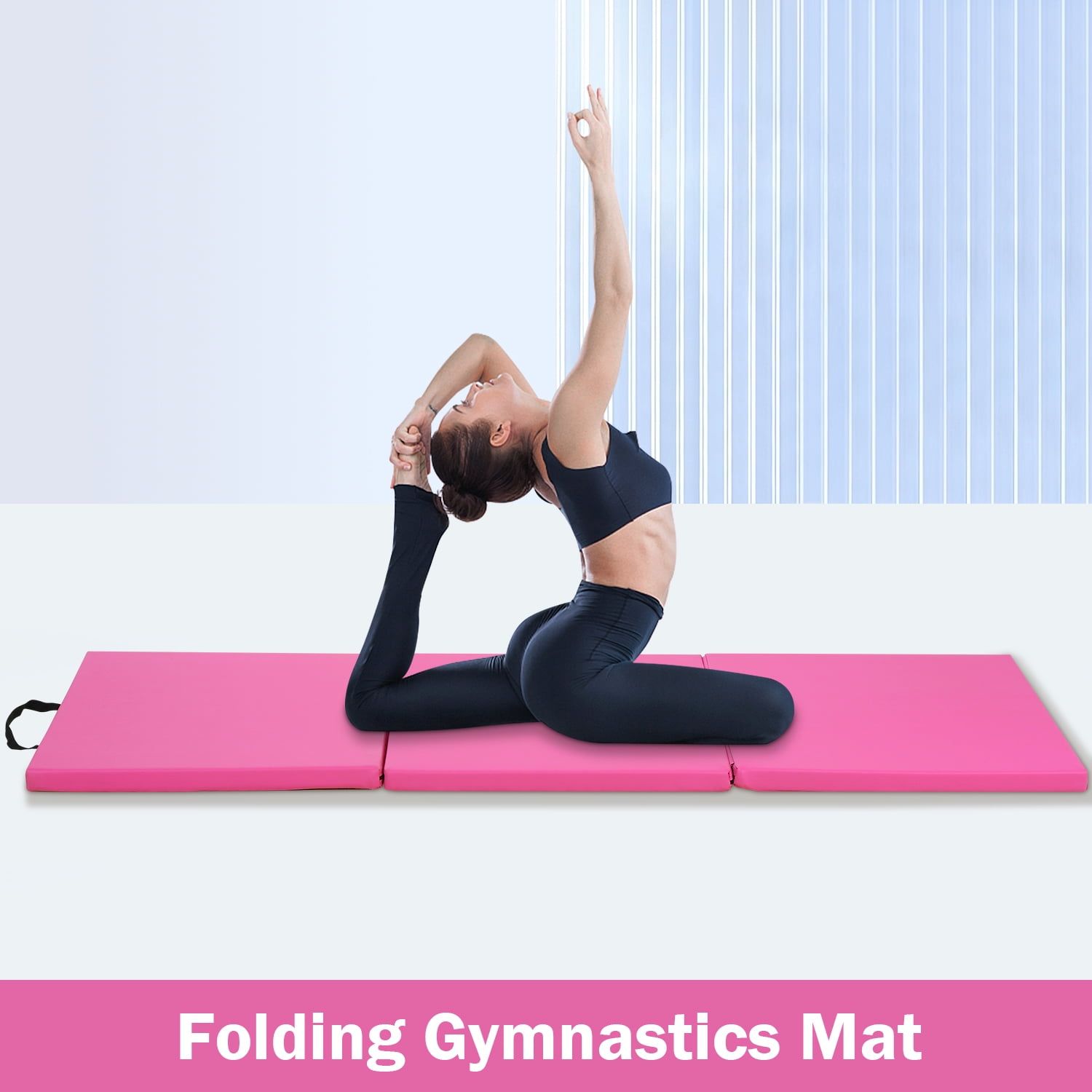 NiamVelo 6'x2'x1.5" Gymnastics Mat Folding Tumbling Mats 3-Fold Gymnastics Equipment PU Leather Exercise Mat Yoga Mat with Carrying Handles for Home Workout Outdoor,Pink