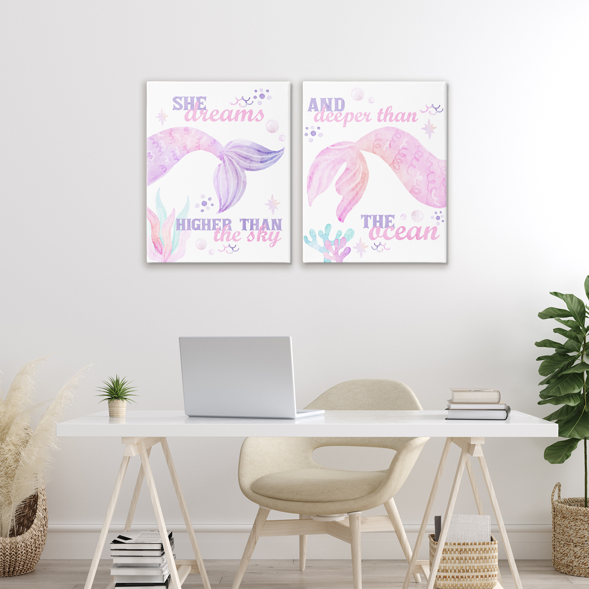Mermaid Dreams Ocean & Sky 2 Piece Canvas Wall Art Set, design by Kim Allen