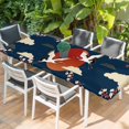 thumbnail image 2 of Japanese Style Table Cloths for 8 Foot Rectangle Tables, Modern Cranes Cherry Flower Wave Navy Blue Patio Waterproof Elastic Fitted Tablecloths, Washable Rectangular Table Cover for Camping, 2 of 8