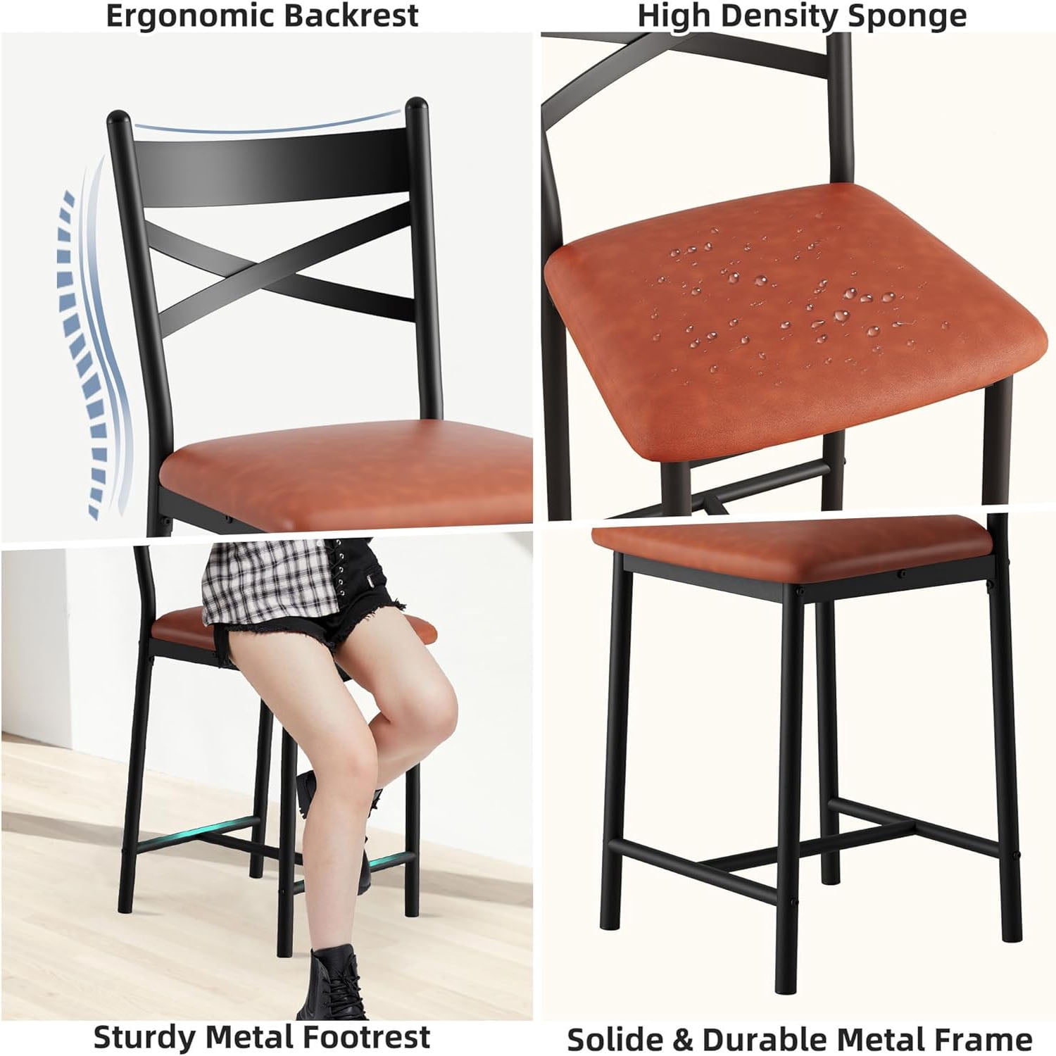 Studyset Bar Stools Set of 4, Black Bar Stools Set of 4 with X-Shaped Backrest and Metal Footrest, Metal Bar Stools Set of 4, Barstools Set of 4 for Dining Room, Coffee Shop
