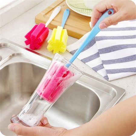 

OCDAY Cleaning Brushes Kitchen Cleaning Tool Sponge Brush For Wineglass Bottle Coffe Tea Glass Cup Long Handle Brush