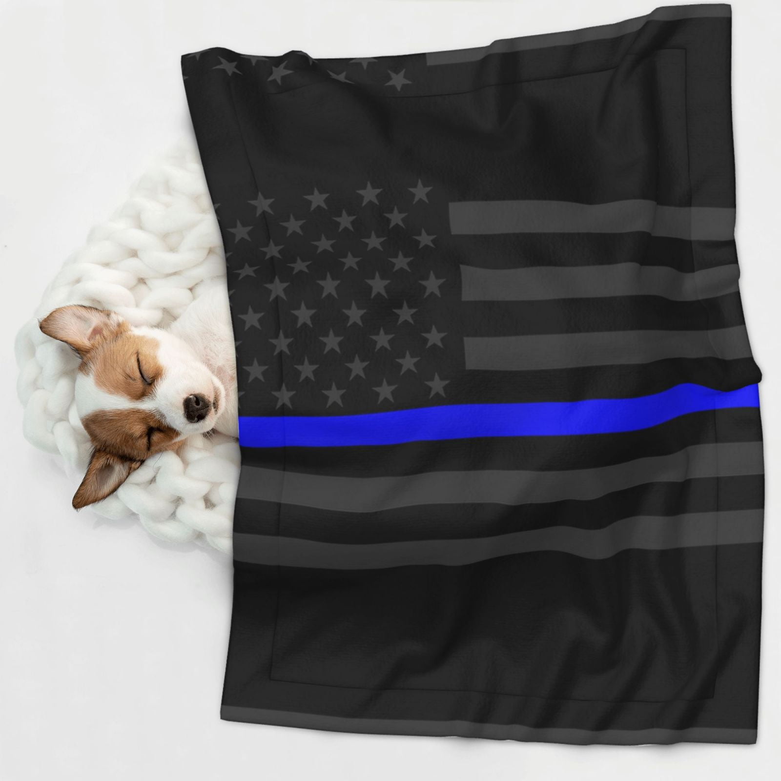 Flannel Throw Dog Blanket Group Of Thin Blue Line Flag Soft Warm Print Pet Blankets for Small Dog Cat Puppy