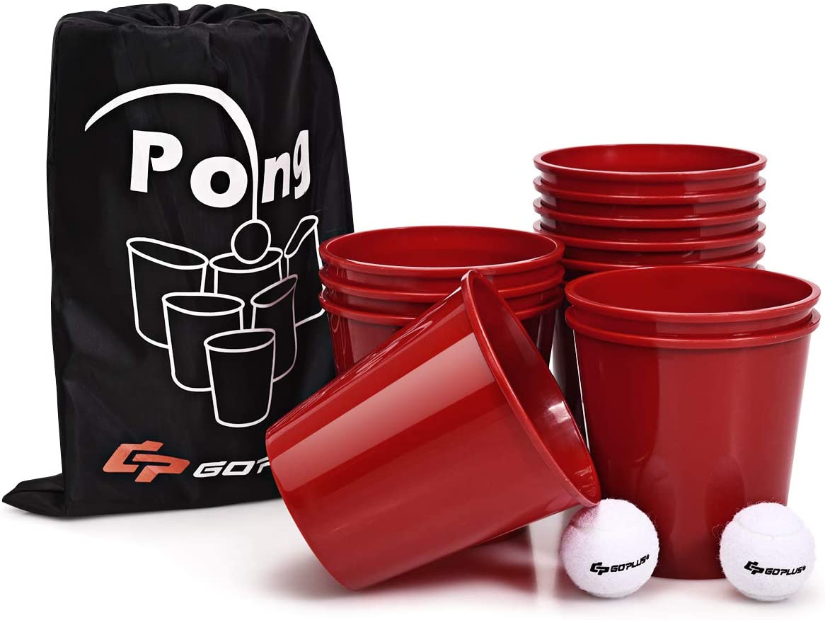 Yard Pong, Giant Pong Game Set with 12 Buckets, 2 Balls and a Carry Bag