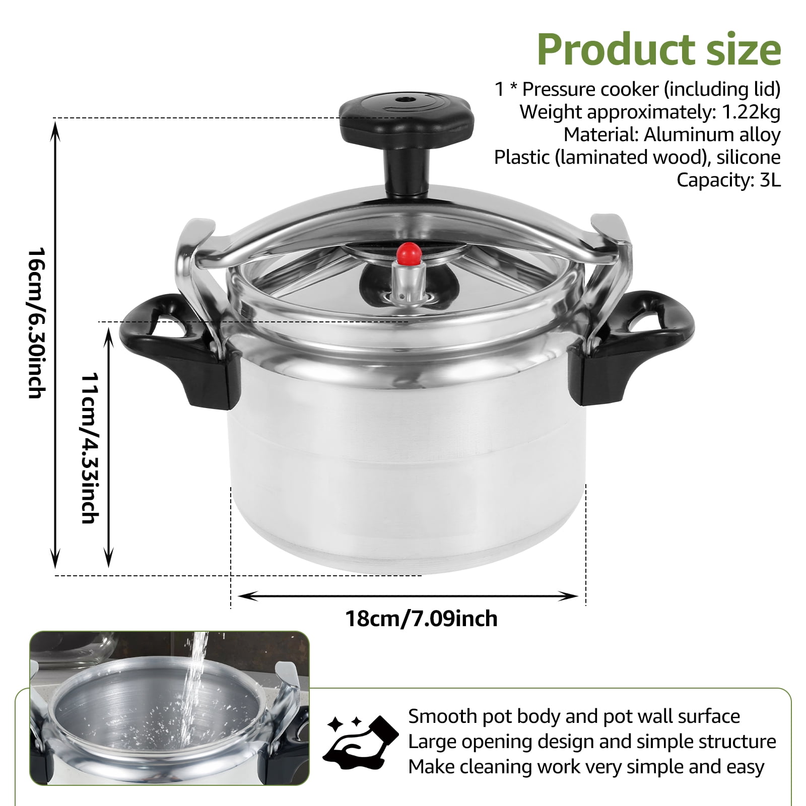 3L small pressure cooker & olla de presión pequeña & pressure cooker stainless steel & Super safety lock Explosion-proof,Suitable for All Hob Types,instant fast ollas de presión para cocinar