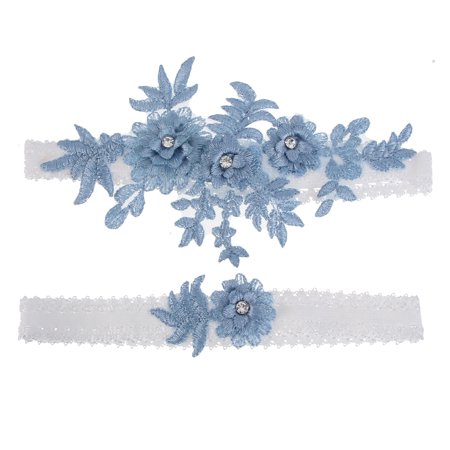

NUOLUX 2Pcs Lace Rhinestone Leg Bands Bridal Leg Ornaments Wedding Garter Sexy Thigh Ring for Women Girls Blue