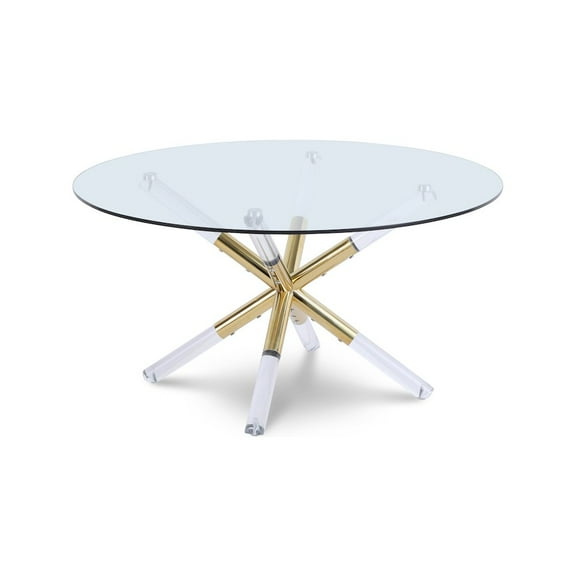 Meridian Furniture Mercury Acrylic and Gold Metal Glass Top Coffee Table