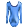 thumbnail image 3 of Sinleey Women's Metallic Liquid Leotard Bodysuit Long Sleeves Gymnastics Dance Costume Light Blue L, 3 of 7