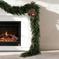 Guvpev 9FT Christmas Garland, Real Touch Cedar Garland for Holiday Decor, Thick & Lush Artificial Greenery Cypress Garland for Mantel, Fireplace, Arches, Staircase, Indoor & Outdoor Xmas Decorations