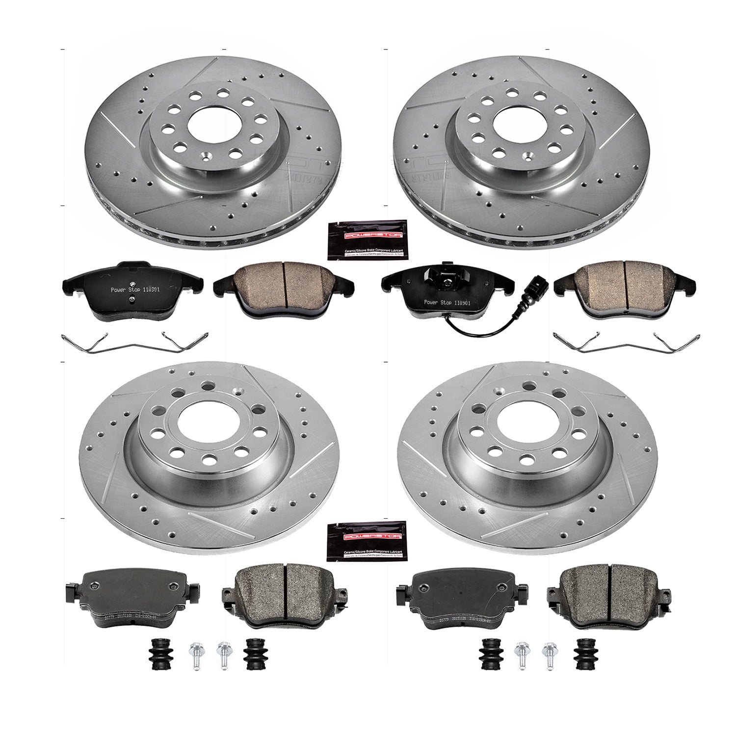 PowerStop Front and Rear Z23 Evolution Sport Carbon-Fiber Ceramic Brake Pad and Drilled & Slotted Rotor Kit Fits: AUDI Select Models K7537