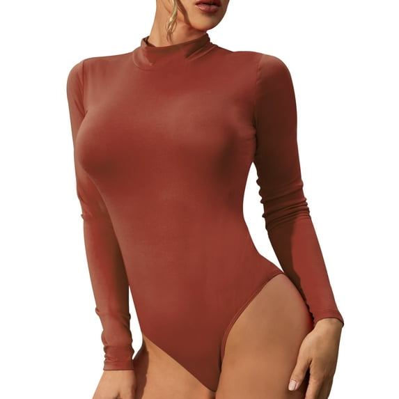 Doublju Womens Basic Turte High Neck Long Sleeve Top Bodysuit