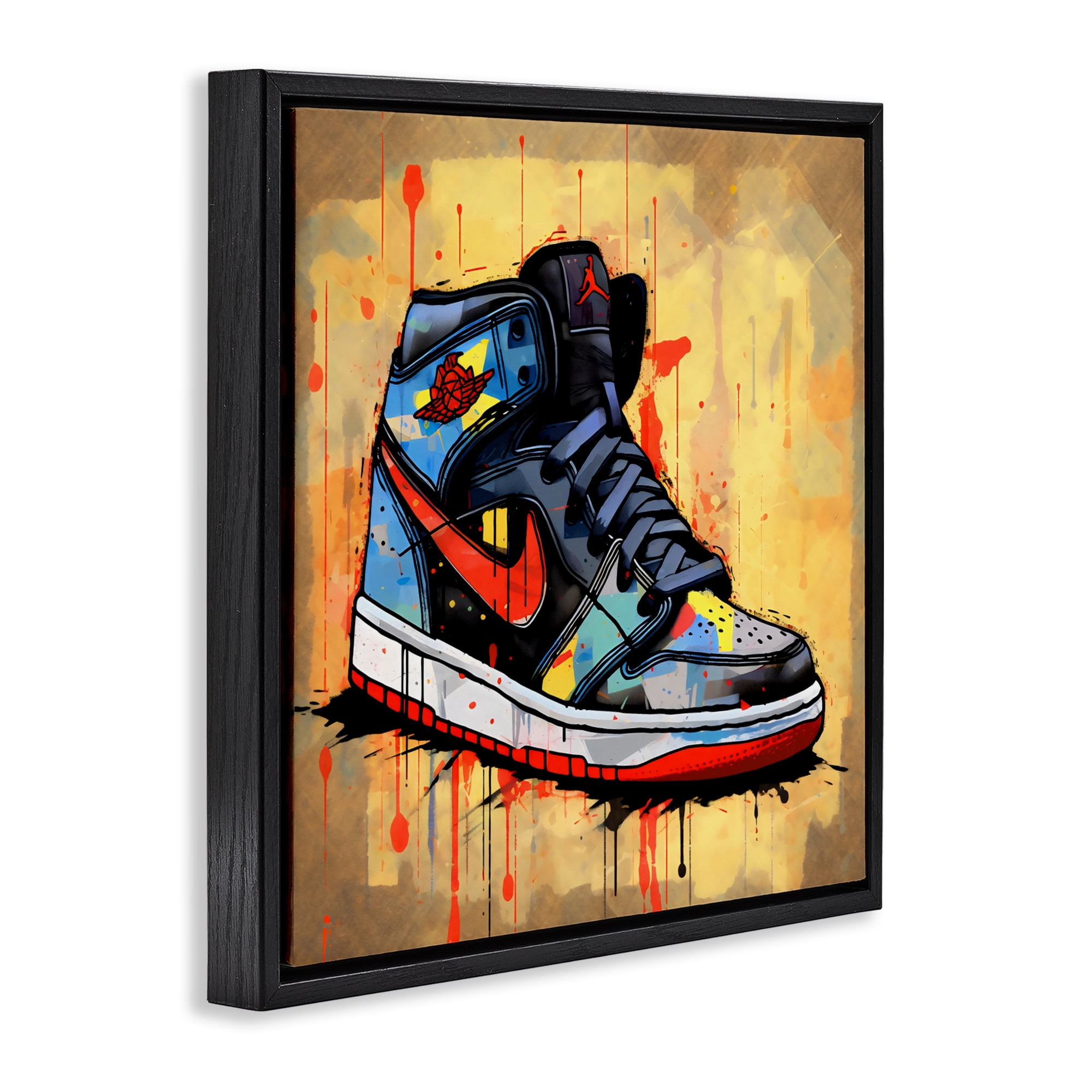 Stupell Industries Sporty Sneaker Drips Black Framed Floater Canvas Wall Art, design by Creative Studio