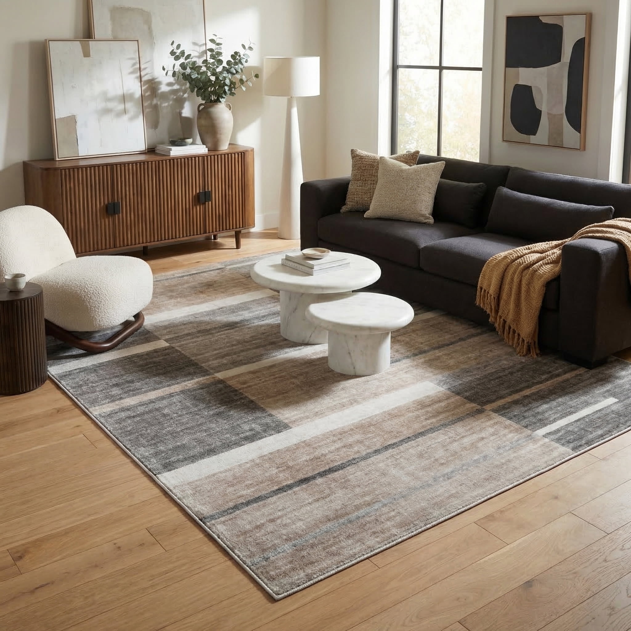 Rug Branch Eclipse Mid-Century Modern Indoor Area Rug, Brown Grey, Geometric - Living Room, Bedroom, Dining Room, and Office