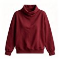 thumbnail image 4 of Tqcoqu Women's Solid Turtleneck Pullover Sweatshirt,Drop Shoulder Long Sleeve Side Pockets Loose Casual Tops For Fall Winter,Wine Women's S-XXL, 4 of 6