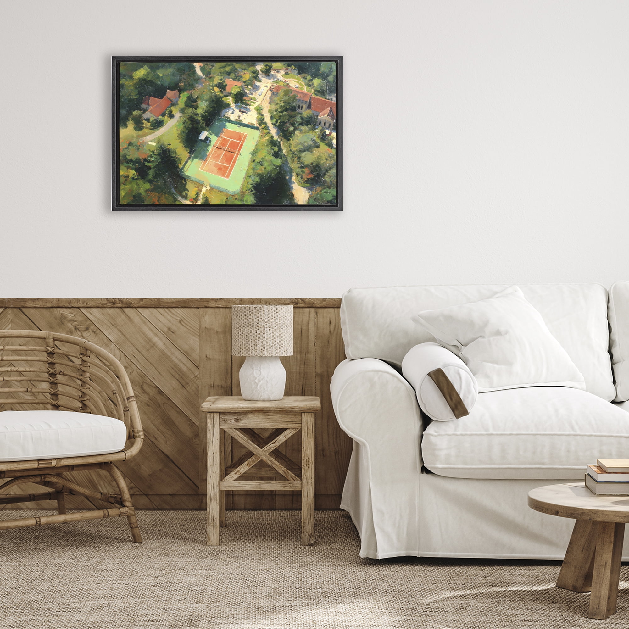 Stupell Industries Aerial Tennis Court Park Black Framed Floater Canvas Wall Art, design by Petal Prints Design