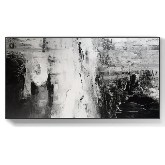 Large nordic white abstract wall white 3D texture painting black and white painting modern living room abstract painting minimalist art,(41*81cm)16*32 Inches,Unstretched,Frameless