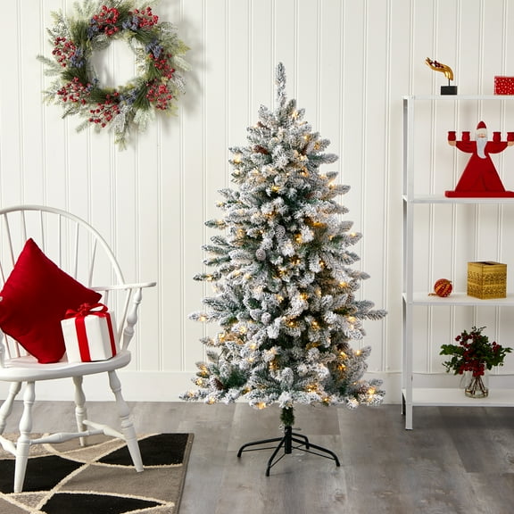 Nearly Natural 5' Flocked Fir Artificial Christmas Tree Prelit with 650 LED Lights