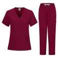 thumbnail image 2 of Scrubs for Women Set Stretch Fit Scrub Top & Jogger V-Neck 2025 Pants Medical Nurse Uniforms Set Multi Pocket Wine XXL, 2 of 4
