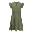thumbnail image 5 of Odbmxy Women Dresses Summer Midi Short Sleeve Women's Plus Dress Party Plain Classy Ruffle Regular Dresses,Green M, 5 of 5