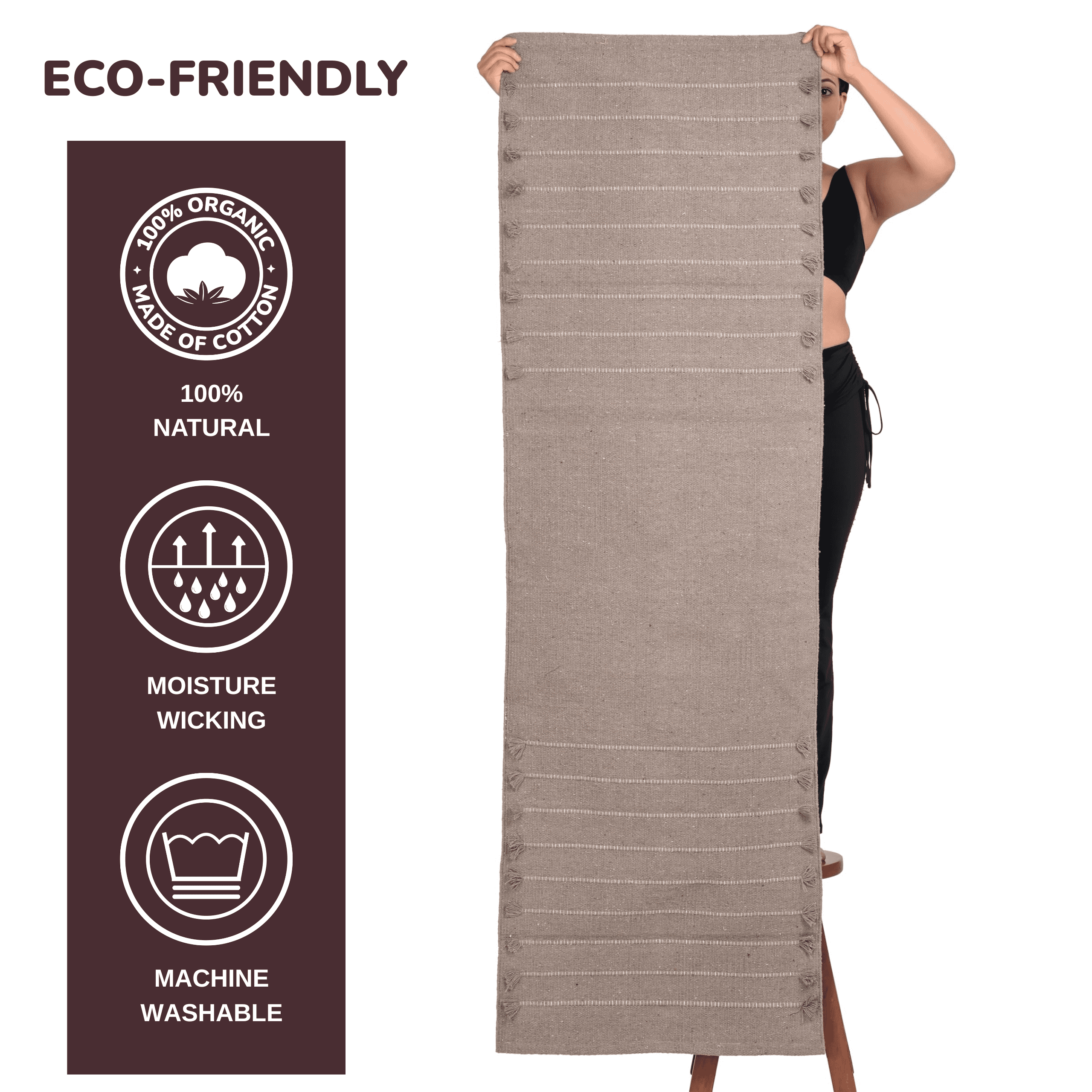 Sivi Herbal Organic Cotton Yoga Mat - Eco-Friendly Hand-Woven Non-Slip Rug - Thick & Comfortable (24”x72”x5mm) for Home Fitness & Yoga