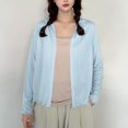 thumbnail image 5 of Women's Summer Casual Solid Color Loose Fit Long Sleeve Cardigan Sweater Pullover Soft Lightweight Knit Layering Piece for Work Office Travel Outfits Versatile Wardrobe | CSEONE,Light Blue M, 5 of 9