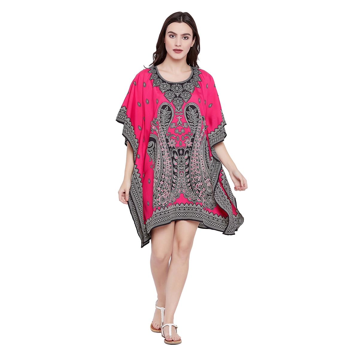 Pink Short Kaftan Dress for Women Digital Printed Plus Size Tunic Dress ...