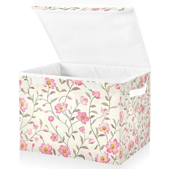 Little Flowers Floral Storage Basket for Shelves Foldable Container Organizer for Organizing Toys Clothes Books with Handles