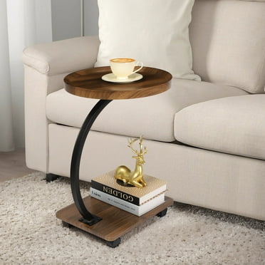 BEAMNOVA End Table with Rolling Wheels, C-Shaped Movable Side Table for Sofa Living Room Bedroom Coffee Eating Writing Reading Table