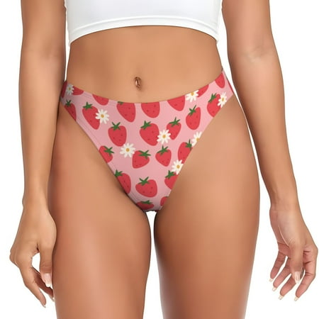 Sigee Strawberry And Flowers for Women s G-String Panty  Low Rise  Soft Lace Perfect for Everyday Wear or Special Occasions-3X-Large