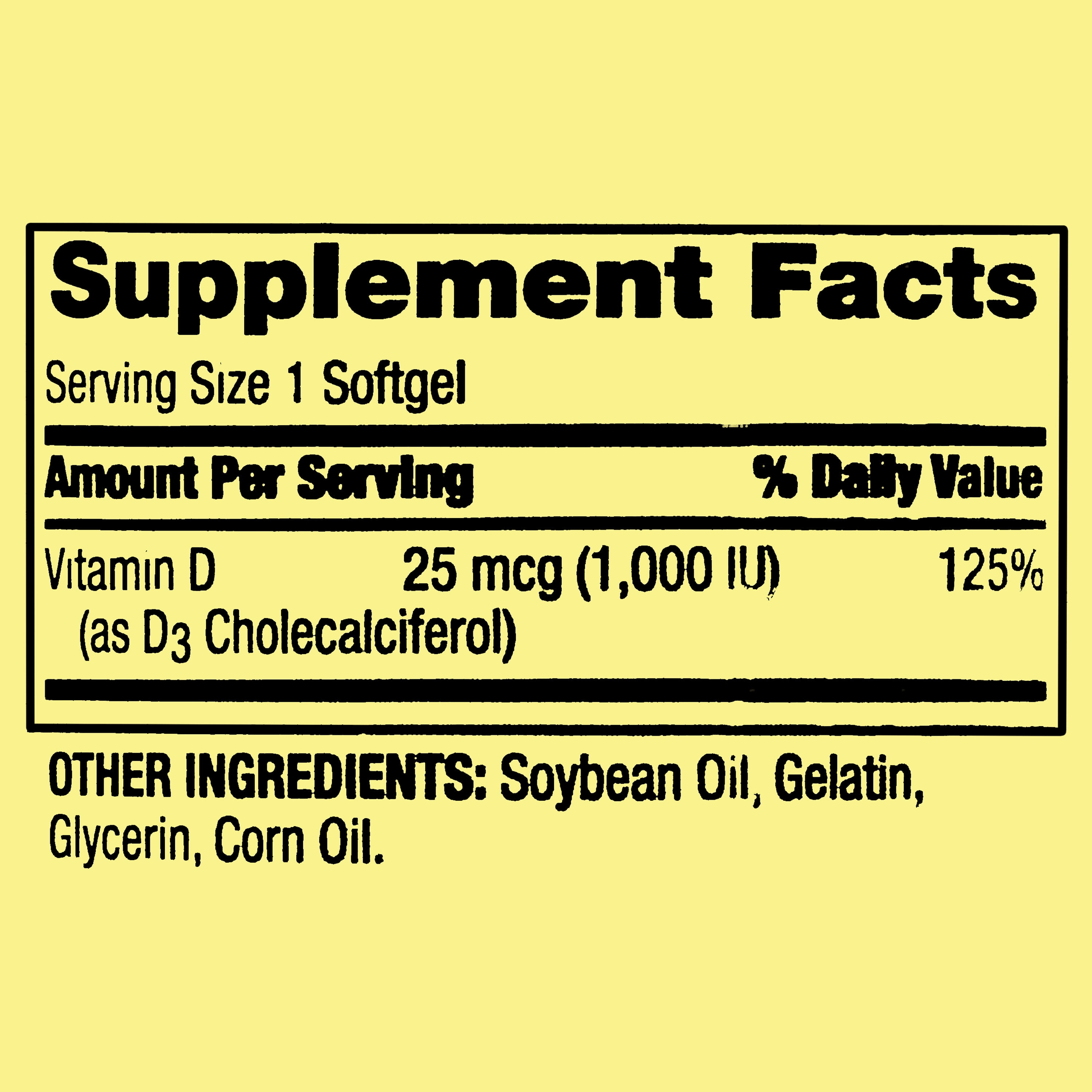 Spring Valley Vitamin D3 Softgels, 25mcg, 450 Count