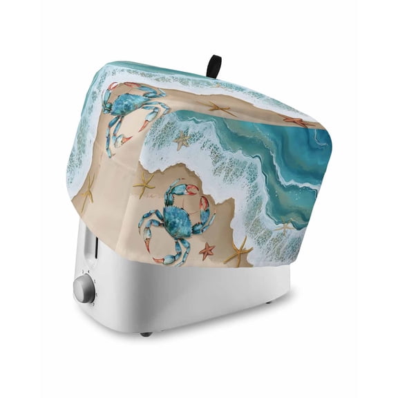 Fsddascl Ocean Crab Toaster Cover 4 Slice, Large Kitchen Appliance Covers, Beach Starfish Seashore Gradient Sea Waves Toaster Oven Cover with Loop, Bread Machine Cover Polyester Dust Cover