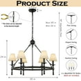 thumbnail image 3 of Vintage Black Chandelier 6-Light Classic Pendant Fixture Elegant Interior Lighting With White Shades For Dining Room Living Room, 3 of 8
