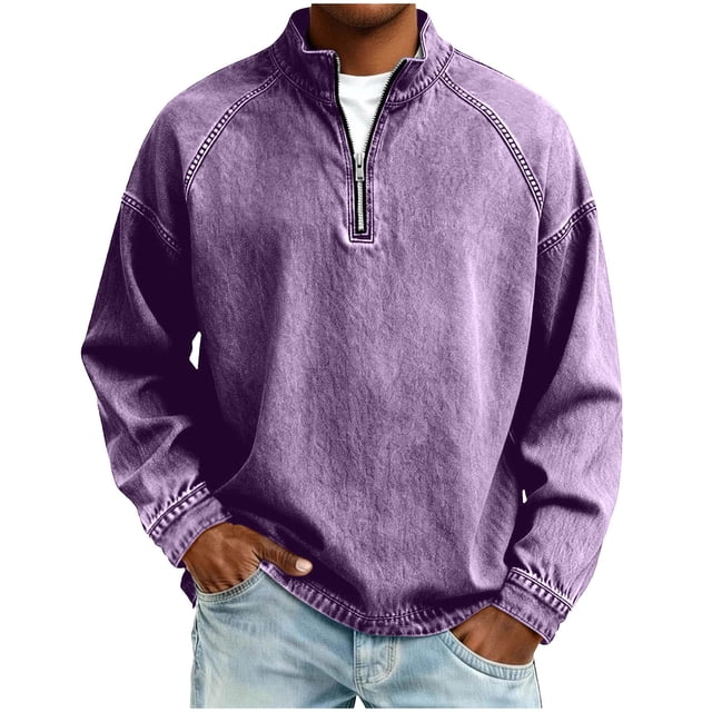 Hombres Zip Up Sudadera con Capucha de Pie Cuello Lavado Denim Afligido Medio Cremallera Manga Larga Casual Superior Poliéster Mezcla Chaqueta