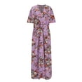 thumbnail image 5 of Jinhomg Vacation Dresses for Women Elegant Floral Print Boho Dress Plus Size Casual Short Sleeve Wrap V-Neck Midi Dresses Flowy Swing Aline Dress Deal of The Day Prime Today Purple L, 5 of 7
