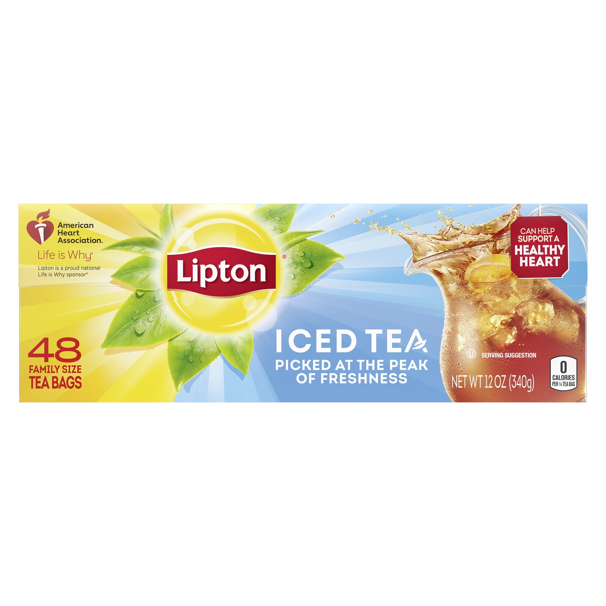 Lipton Family Sized Iced Black Tea, Caffeinated, Tea Bags 48 Count Box