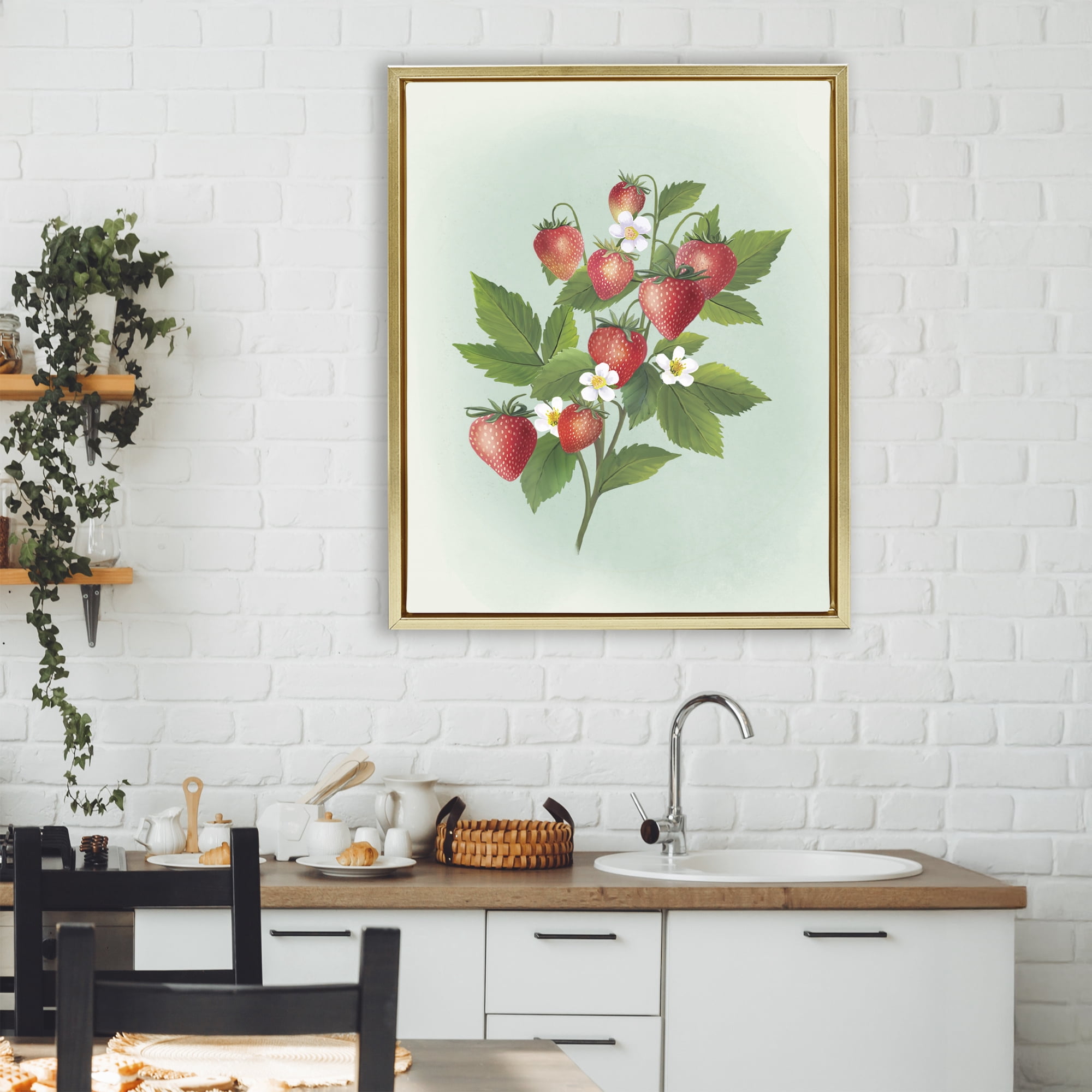 Stupell Industries Vintage Strawberry Bundle Gold Framed Floater Canvas Wall Art, design by Diane Neukirch