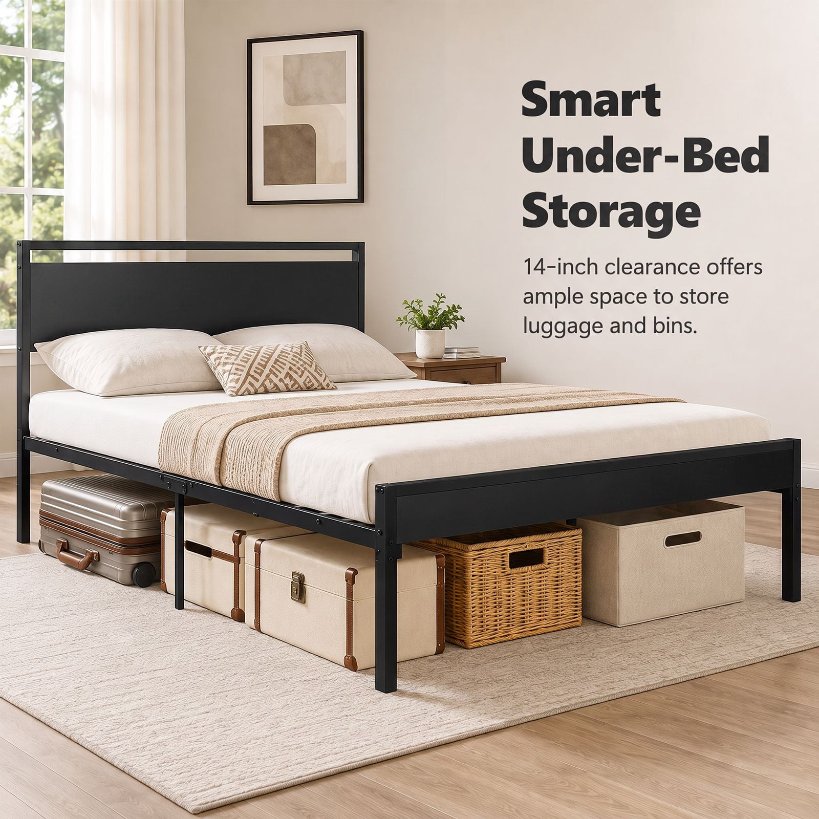 Alvantor Metal Platform Bed Frame, Mattress Foundation with Headboard and and Footboard, No Box Spring Needed Support, Noise Free, Easy Assembly