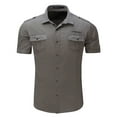 thumbnail image 3 of Daqian Mens T-shirts Men's Short-sleeved Cotton Denim Shirt Nostalgic Military Shirt Mens Shirts Gray 6(M), 3 of 7