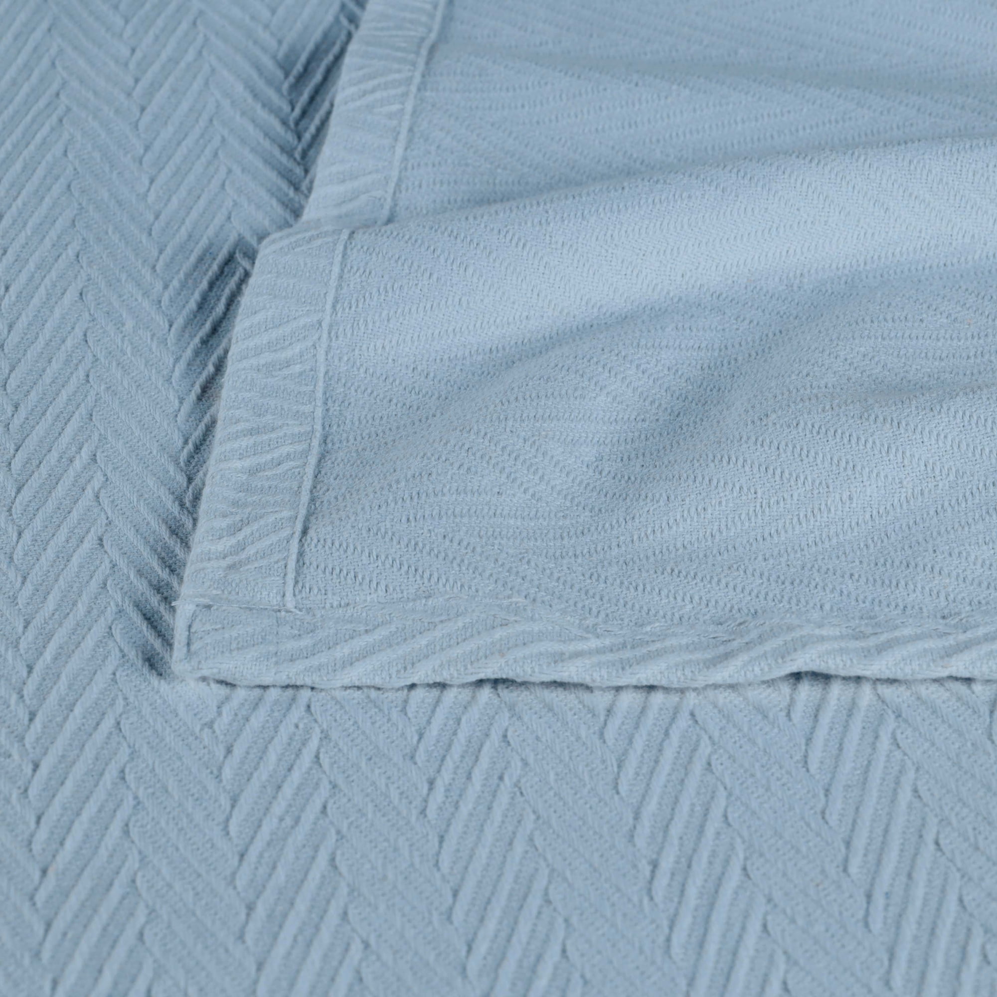 BNM Chevron Zig-Zag Cotton Blanket, Full/ Queen, Light Blue