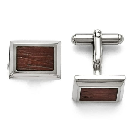 Men's Stainless Steel Polished with Wood Inlay Cuff Links