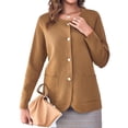 thumbnail image 3 of Solid Color Women Long Sleeve Crewneck Casual Button Down Knit Cardigan with Pocket, 3 of 5