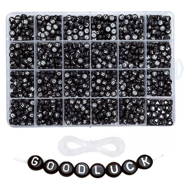 jifeng 1200Pack Alphabet Lettre Perles Kit Coeur Perles W / Élastique Cordon Acrylique Rond A-Z Lettres Blanches