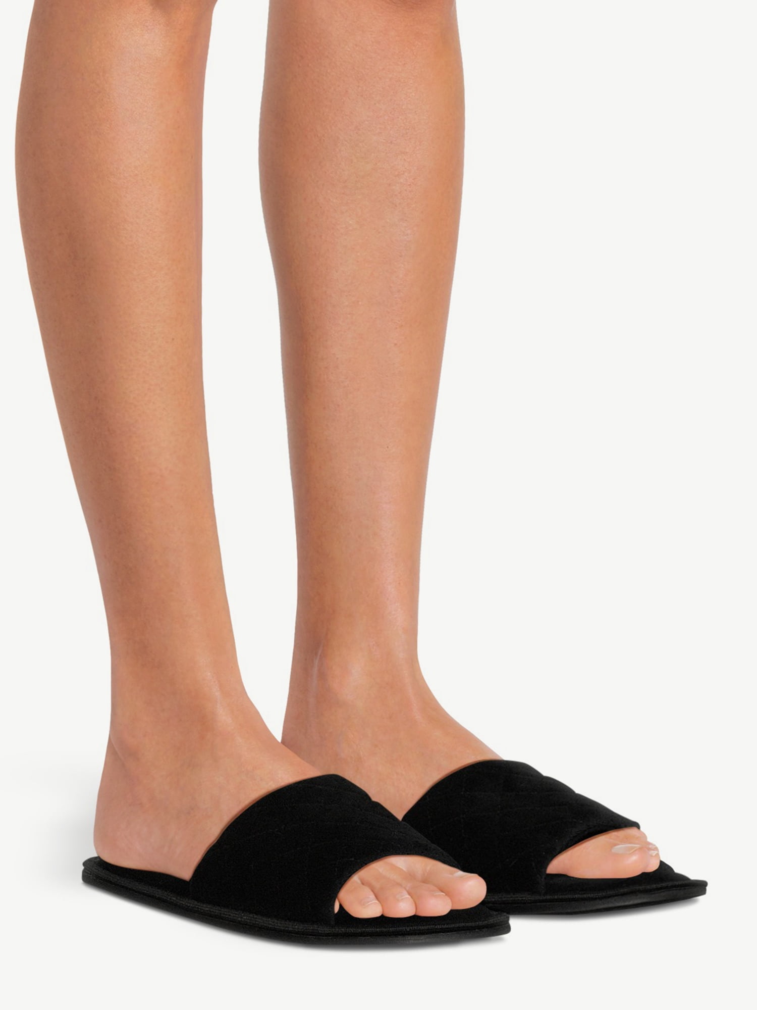 Joyspun Women's Quilted Single Band Slide Slippers, Wide-Width Available