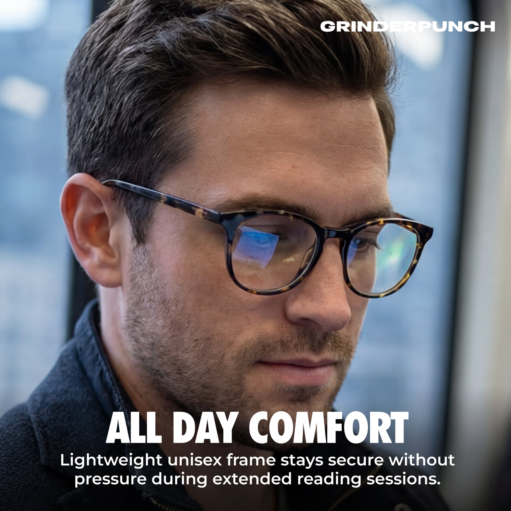 Grinderpunch Reading Glasses for Women and Men Blue Light Blocking Readers Stylish Readers with Spring Loaded Hinges