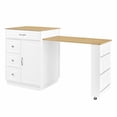 thumbnail image 1 of Table à Manger Blanche Extensible avec Roues à Roulement Fluide Armoire à Vin et Îlot de Cuisine, 1 of 27
